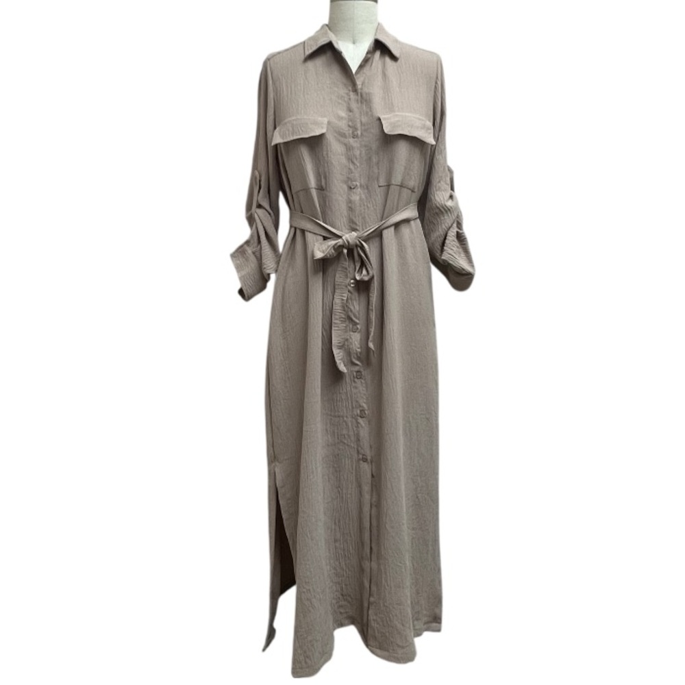 Max Studio Tab-Sleeve Tie-Waist Shirtdress